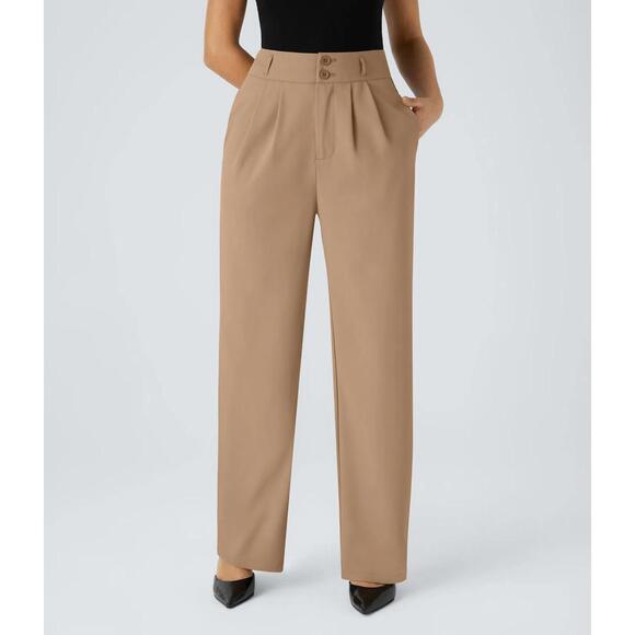 Halara Pants - NWT High Waisted Zipper Pocket Shirred Straight Leg Work Pants Size Small